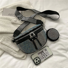 Rhinestone Waist Belt Bag Women Chest Crossbody Pack PU Bling Fanny Pack
