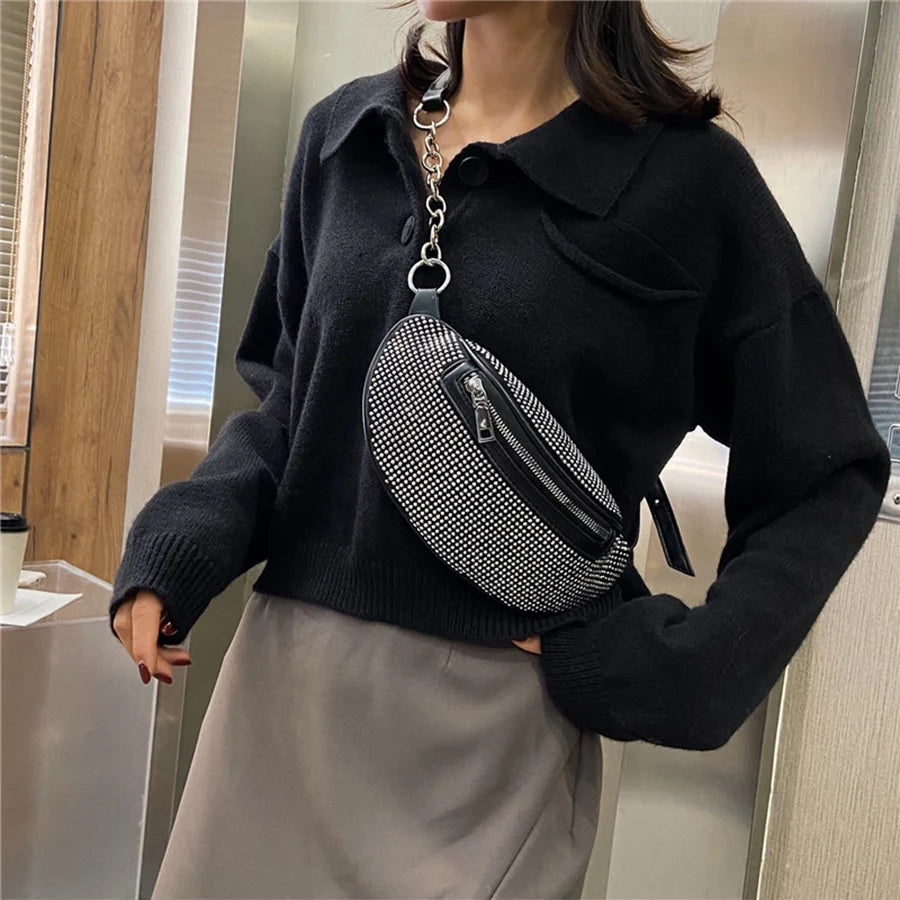 Rhinestone Waist Pack Fanny Pack Small Women Waist Bag Phone Pouch
