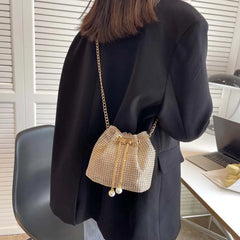 Rhinestone Bucket Handbag for Women Wedding Party Shoulder Bag