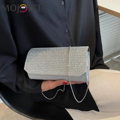Rhinestone Shoulder Bag Chain Evening Clutch Leather Purse for Women
