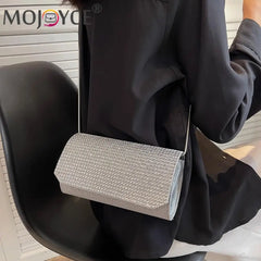 Rhinestone Shoulder Bag Chain Evening Clutch Leather Purse for Women