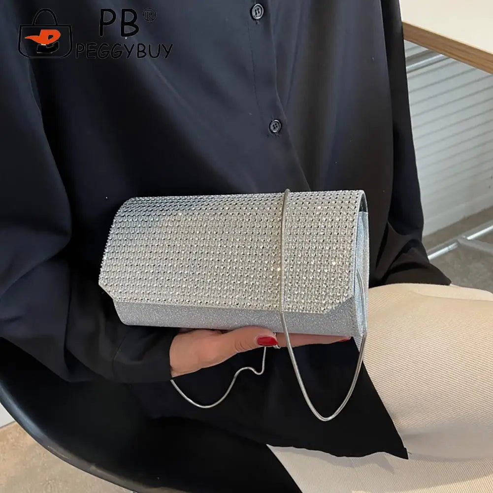 Rhinestone Shoulder Bag Chain Evening Clutch Leather Purse Fashion Decoration