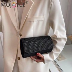 Rhinestone Shoulder Bag Chain Evening Clutch Leather Purse for Women
