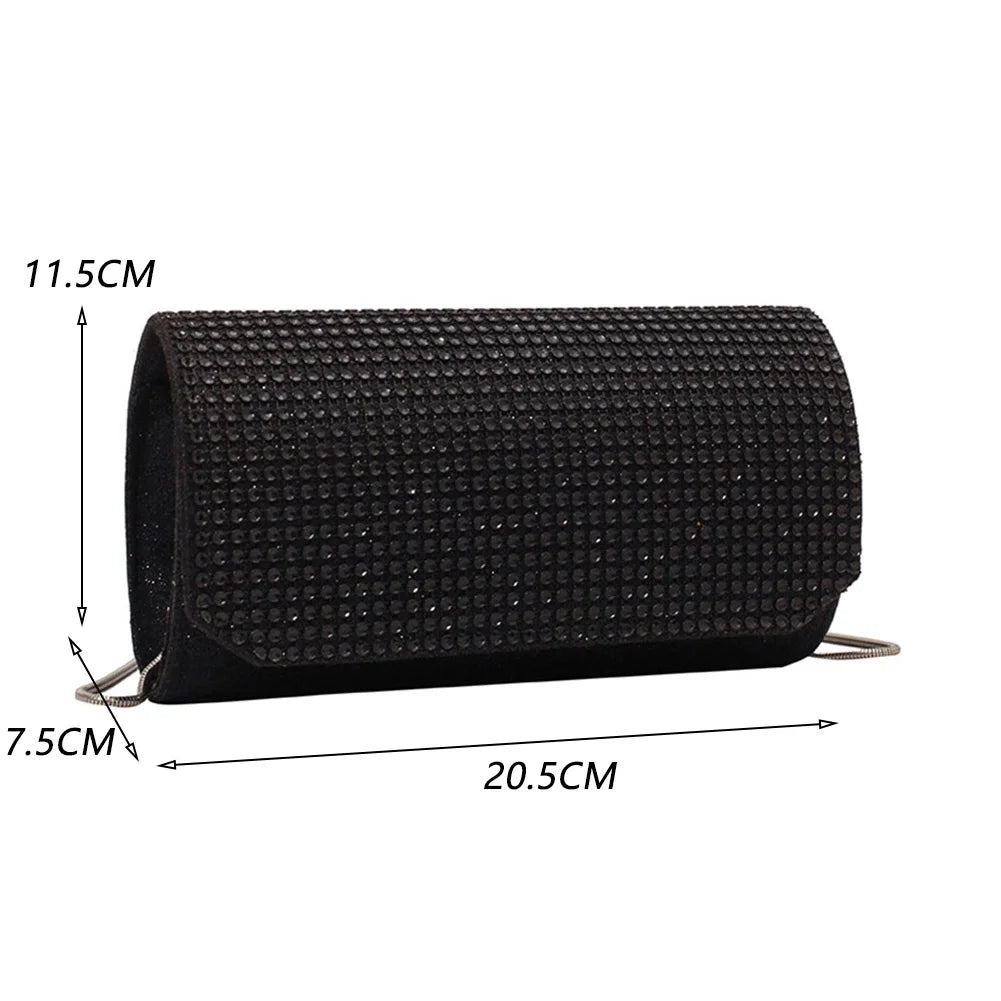 Rhinestone Shoulder Bag Chain Evening Clutch Leather Purse for Women