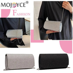 Rhinestone Shoulder Bag Chain Evening Clutch Leather Purse for Women