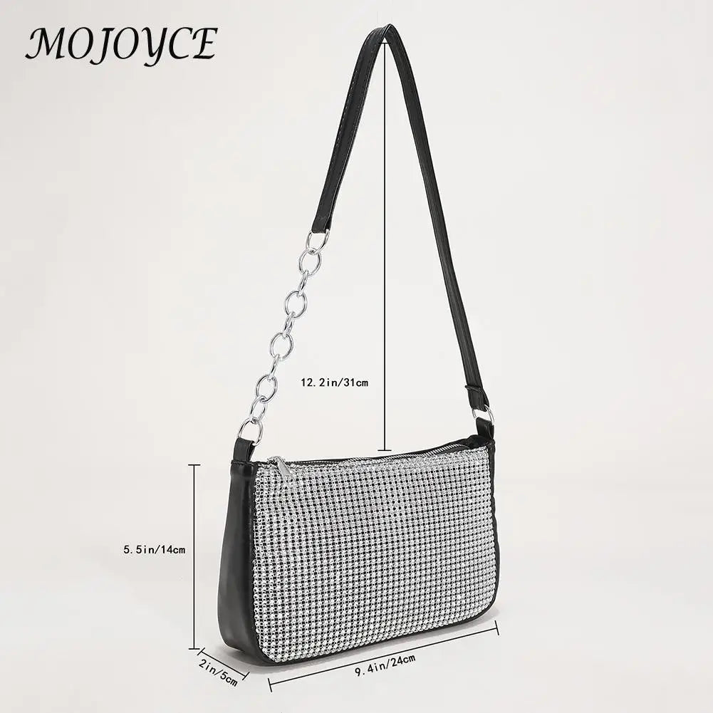 Rhinestones Shoulder Clutch Bag Women PU Leather Evening Party Purse