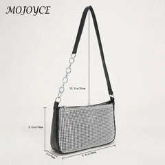Rhinestones Shoulder Clutch Bag Women PU Leather Evening Party Purse