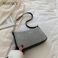 Rhinestones Shoulder Clutch Bag Women PU Leather Evening Party Purse