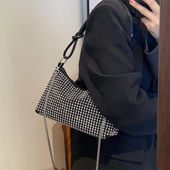 Sparkling Rhinestones Crossbody Tote Bag with Chain Shoulder Strap