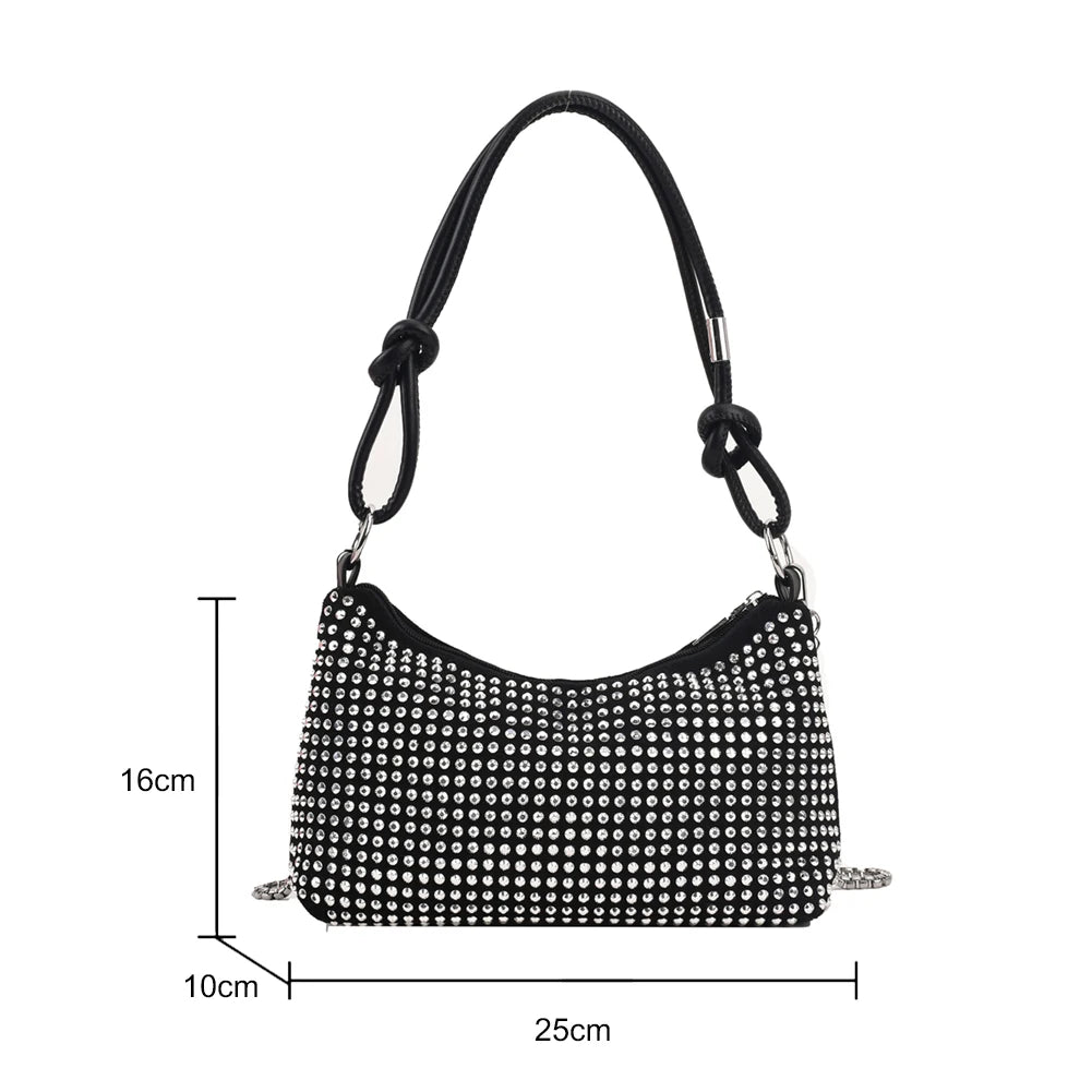Sparkling Rhinestones Crossbody Tote Bag with Chain Shoulder Strap