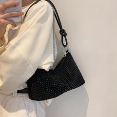 Sparkling Rhinestones Crossbody Tote Bag with Chain Shoulder Strap