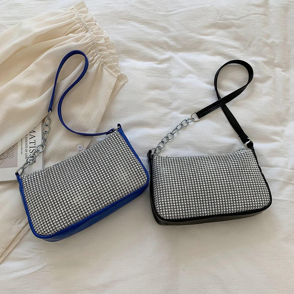 Rhinestone Shoulder Bags Women PU Leather Party Clutch Purses Handbags