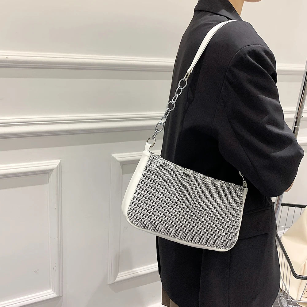 Rhinestone Shoulder Bags Women PU Leather Party Clutch Purses Handbags