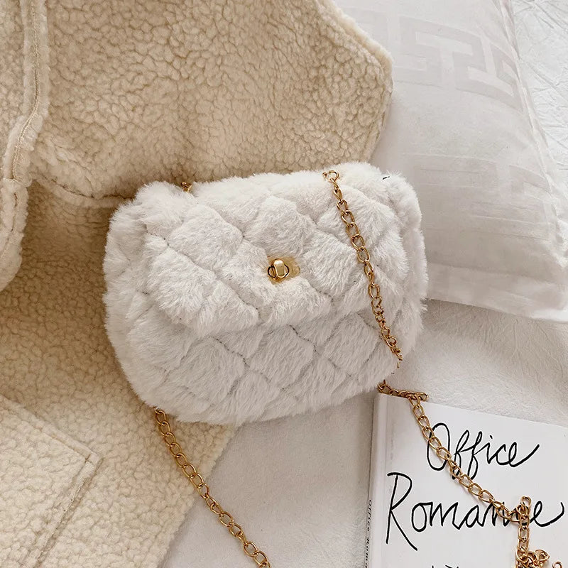 Rhombic Chain Bag Women Winter Crossbody Bag Autumn and Winter Wool Bag