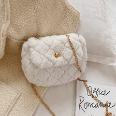 Rhombic Chain Bag Women Winter Crossbody Bag Autumn and Winter Wool Bag