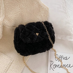 Rhombic Chain Bag Women Winter Crossbody Bag Autumn and Winter Wool Bag
