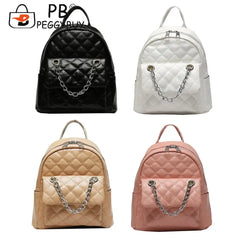 Leather Rhombus Backpack for Student School Travel