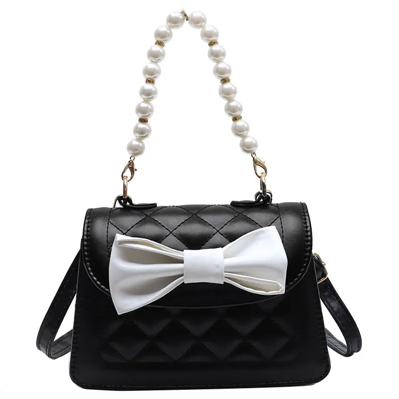 Rhombus Lattice Handbag Women Bow Square Bag Solid Crossbody Shoulder Bag