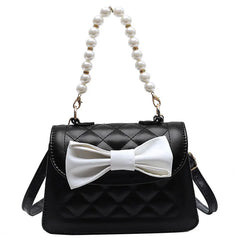 Rhombus Lattice Handbag Women Bow Square Bag Solid Crossbody Shoulder Bag