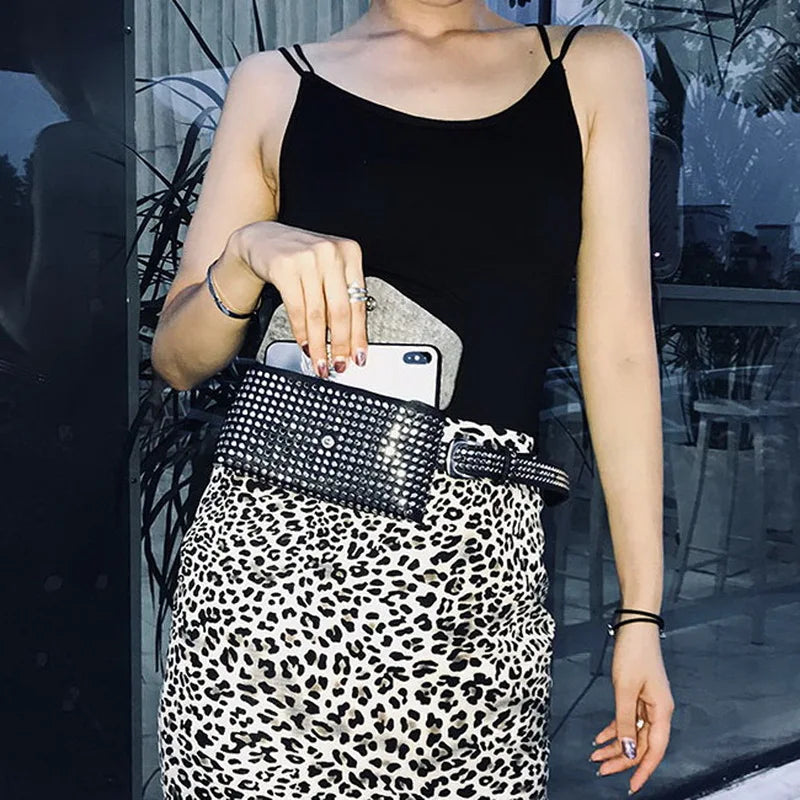 Rivet Fanny Pack Small Women Waist Bag Phone Pouch Punk Belt Bag