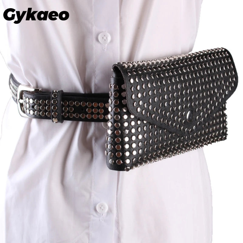 Rivet Fanny Pack Small Women Waist Bag Phone Pouch Punk Belt Bag