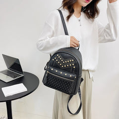 Rivet Shoulder Backpacks Leather Travel Student Casual School Bag