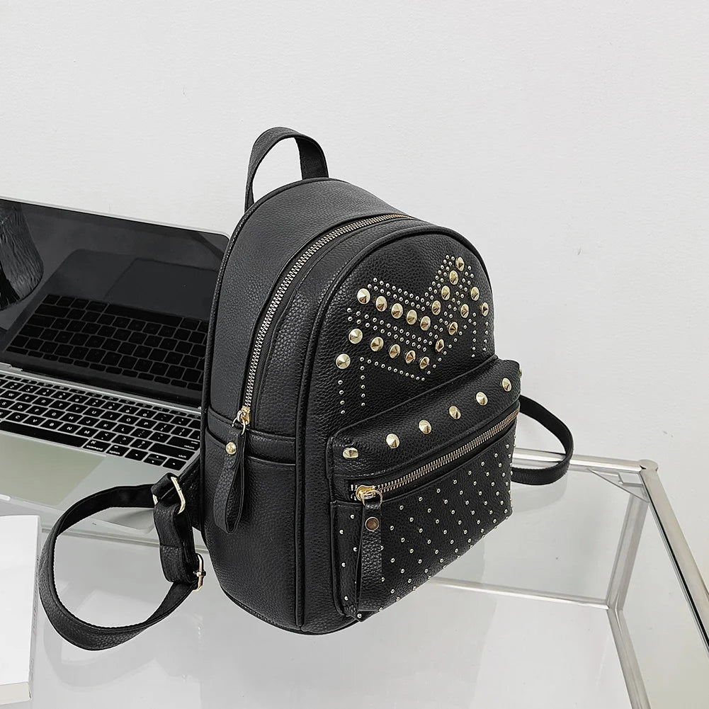 Rivet Shoulder Backpacks Leather Travel Student Casual School Bag