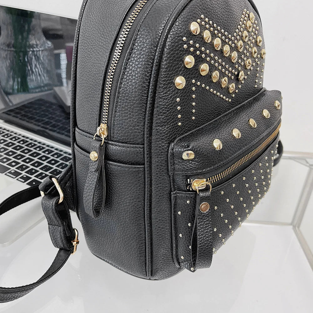 Rivet Shoulder Backpacks Leather Travel Student Casual School Bag