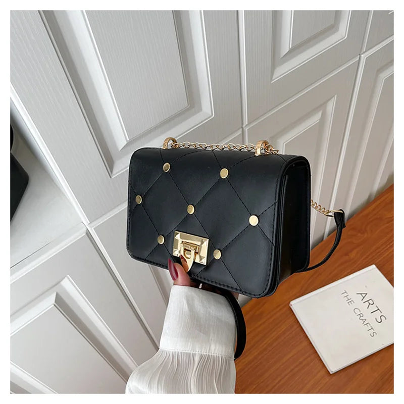 Rivet Shoulder Bags Small Flap Phone Purse PU Leather Crossbody Handba