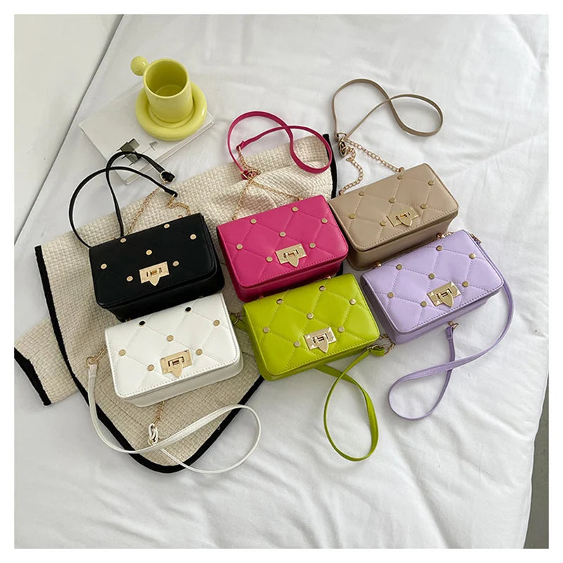 Rivet Shoulder Bags Small Flap Phone Purse PU Leather Crossbody Handba