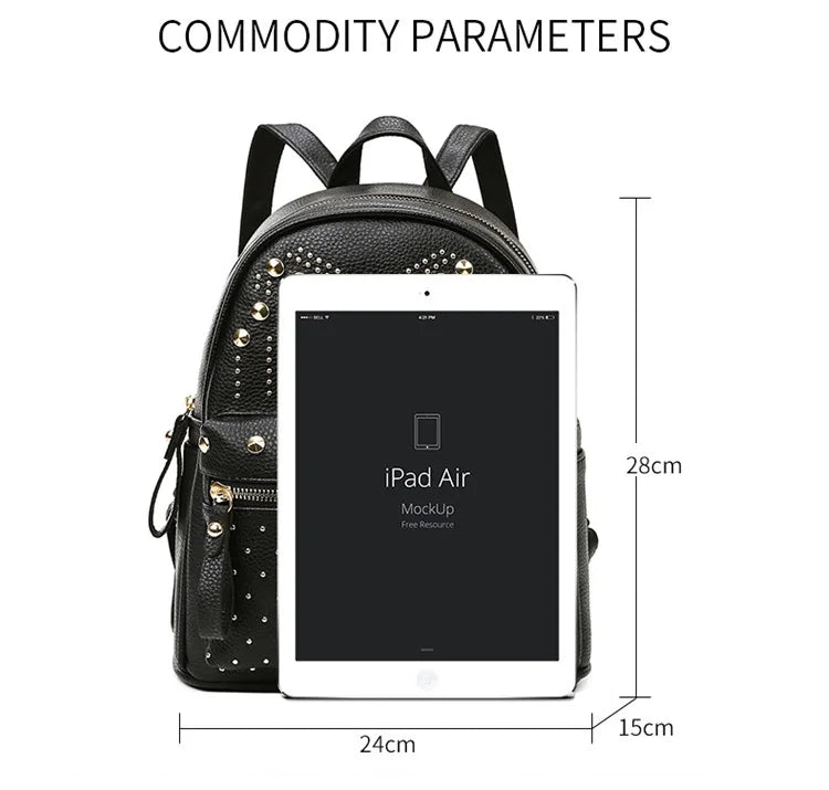 Rivet Women Backpack PU Leather Female Shoulder Bag Student Schoolbags