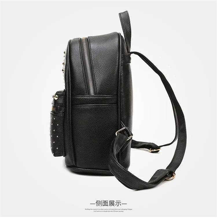 Rivet Women Backpack PU Leather Female Shoulder Bag Student Schoolbags