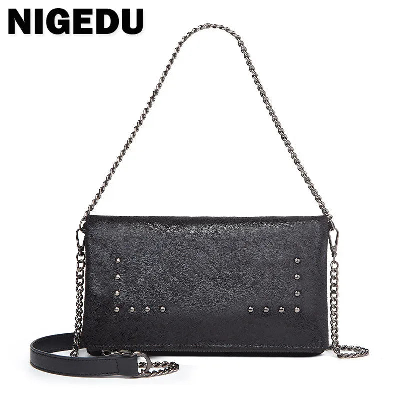 Rivet Women Messenger Bag PU Leather Ladies Shoulder Bag Crossbody Envelopes Clu