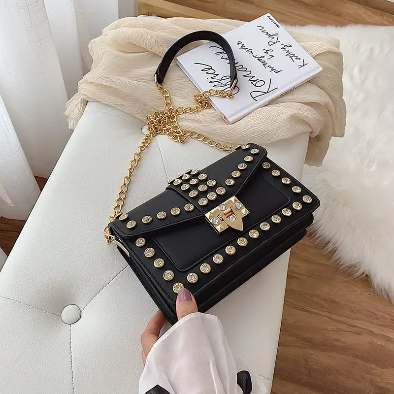 Rivet Women's Handbags Purses PU Leather Small Lock Women Shoulder Bag
