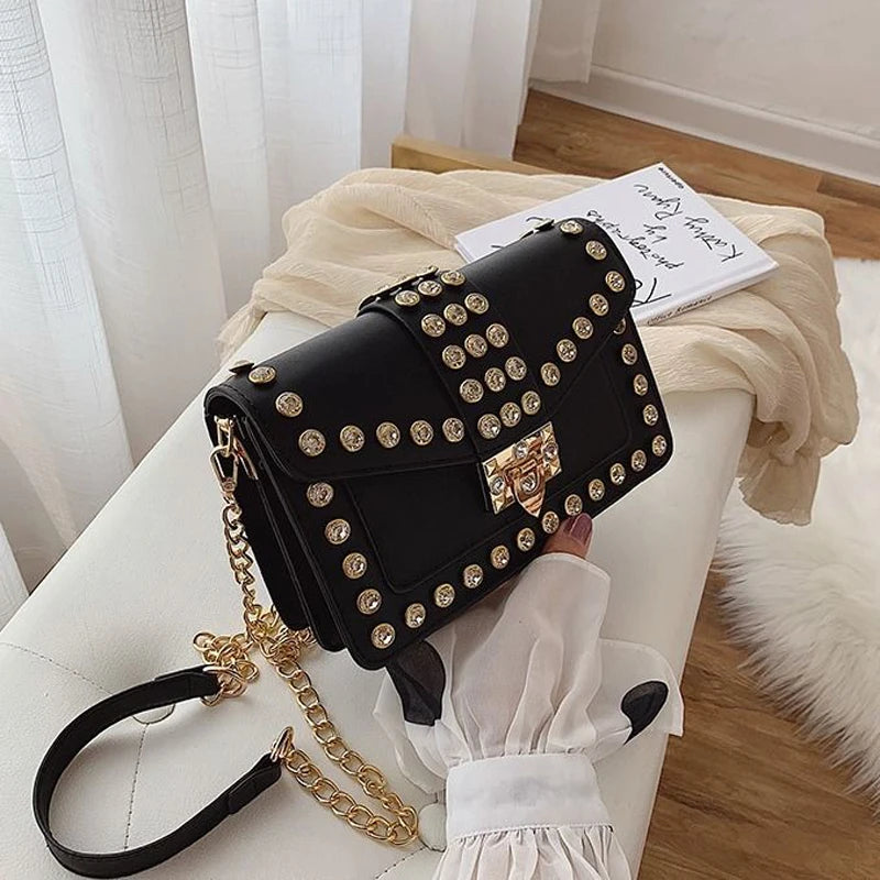 Rivet Women's Handbags Purses PU Leather Small Lock Women Shoulder Bag