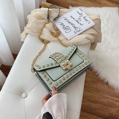 Rivet Women's Handbags Purses PU Leather Small Lock Women Shoulder Bag