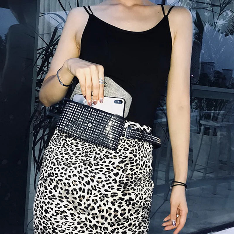 Rivets Waist Pack Fanny Pack Small Women Waist Bag Phone Pouch Punk Belt Bag