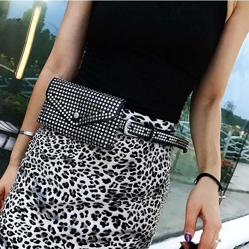 Rivets Waist Pack Fanny Pack Small Women Waist Bag Phone Pouch Punk Belt Bag