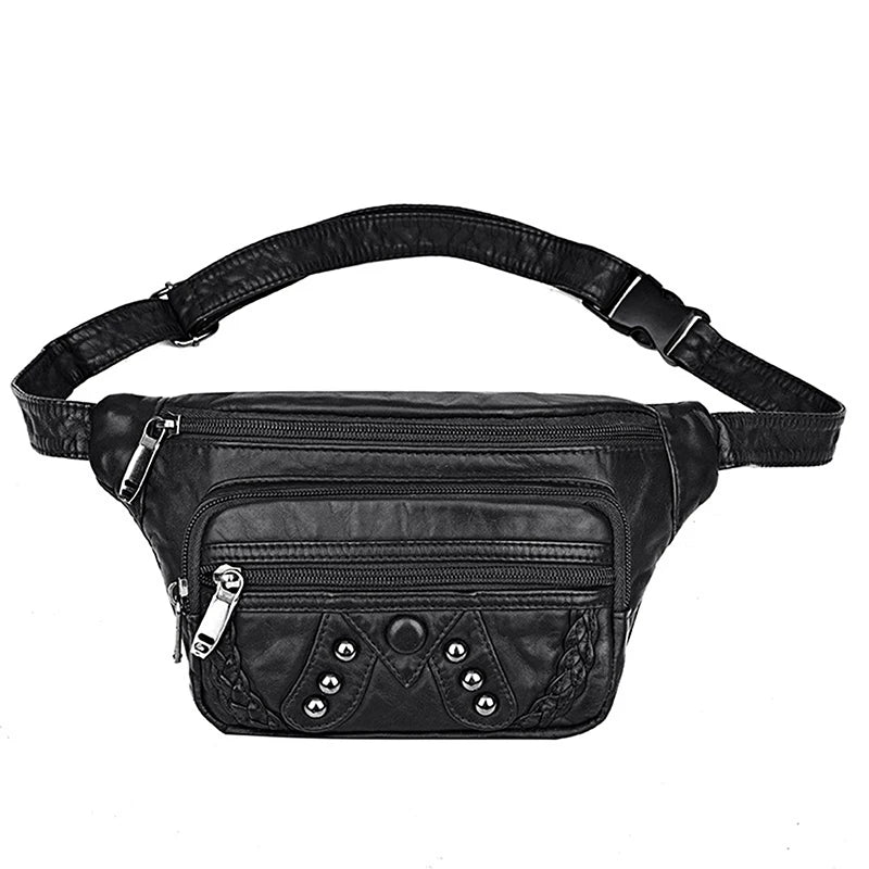Rivets Women Belt Waist Bag Fanny Pack Soft PU Leather Female Phone Pockets Bags
