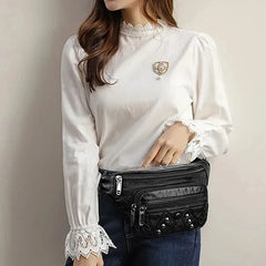 Rivets Women Belt Waist Bag Fanny Pack Soft PU Leather Female Phone Pockets Bags