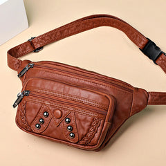 Rivets Women Belt Waist Bag Fanny Pack Soft PU Leather Female Phone Pockets Bags