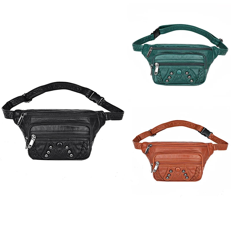 Rivets Women Belt Waist Bag Fanny Pack Soft PU Leather Female Phone Pockets Bags