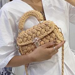 Woven Shoulder Crossbody Bags for Women Small Square Flap Lady Purses