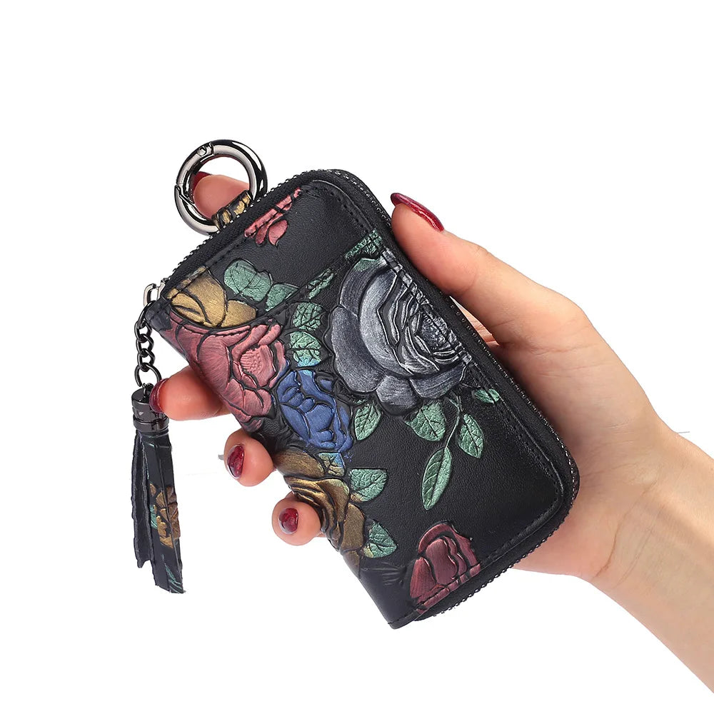 Rose Printing Key Case Leather Key Wallets Bag