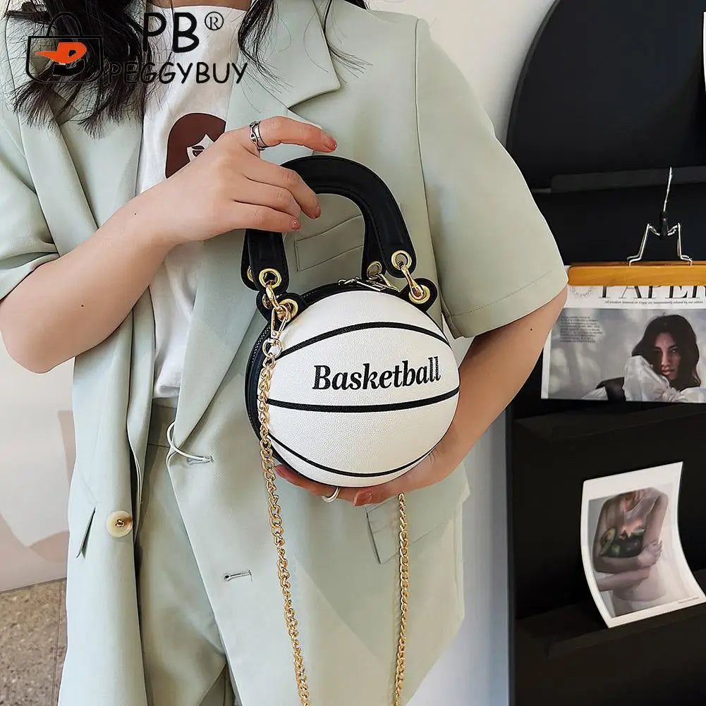 Basketball Shoulder Bag for Women Fashionable Chain Handbag Teenager Decor