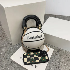 Basketball Shoulder Bag for Women Fashionable Chain Handbag Teenager Decor