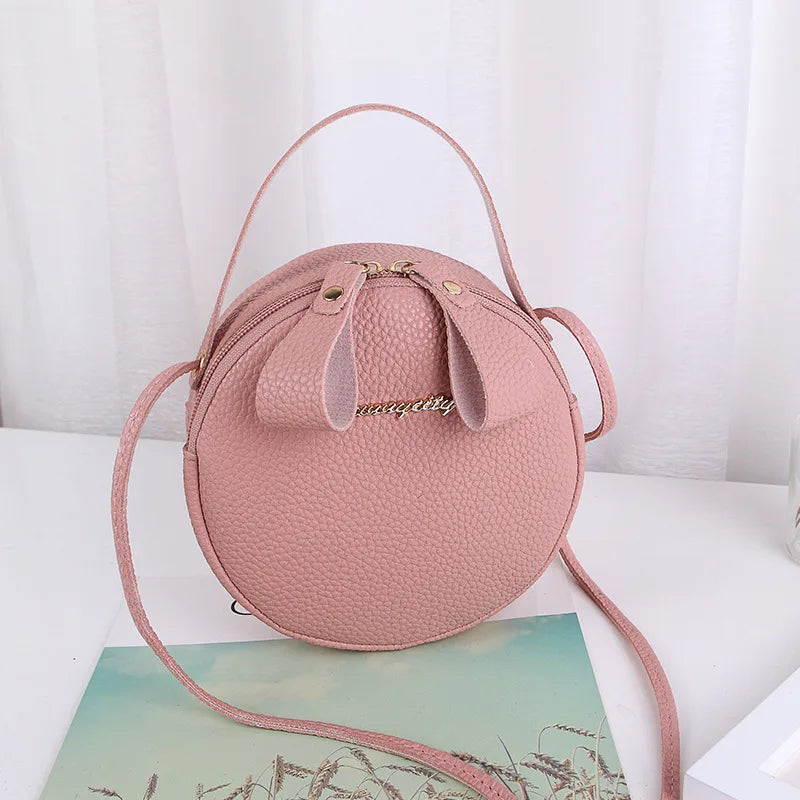 Round Handbags High PU Leather Women Crossbody Bags Small Fresh Flower Chain Sho