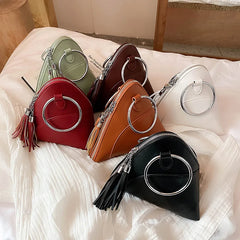 Round Handle Tassel Women's Handbags Small Triangle Coins Clutch Purses Mini Tot