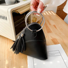 Round Handle Tassel Women's Handbags Small Triangle Coins Clutch Purses Mini Tot