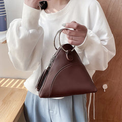 Round Handle Tassel Women's Handbags Small Triangle Coins Clutch Purses Mini Tot